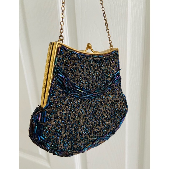 Vintage Navy Blue Small Evening Beaded Bag - Picture 5 of 6